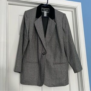 Sag Harbor women’s size 14 blazer wool blend black white herringbone academia
